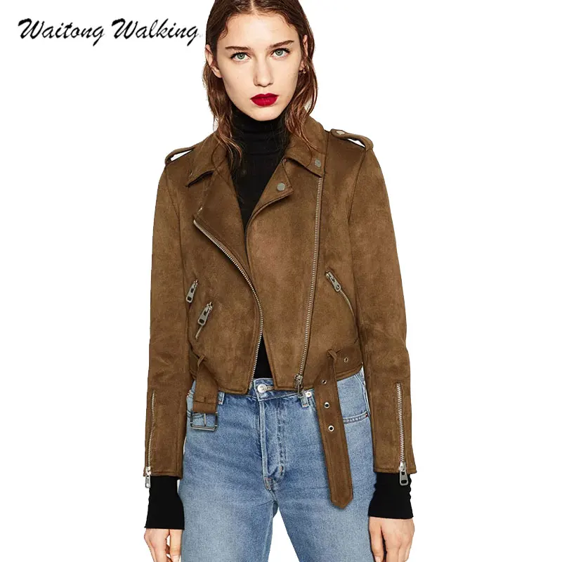 

Women Jackets 2017 Autumn Winter Fashion Lapel Complex Suede Jacket Coffee Casual Windproof Outerwear Zipper Coat x34