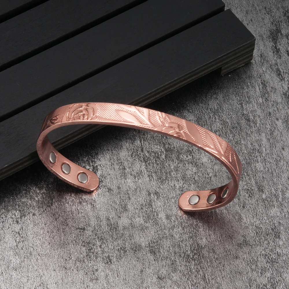 Vinterly Magnetic Bracelets Rose Copper Adjustable Cuff Bangles Women Men Energy Jewelry Resizable Pain Relief for Arthritis 2