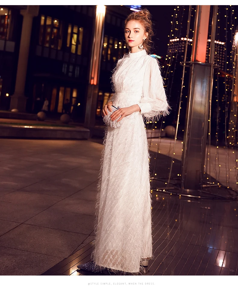 Weiyin Дубай, длинные рукава, кружева, высокий ворот, вечерние платья,, белые, вечерние платья, vestido de festa longo WY1070