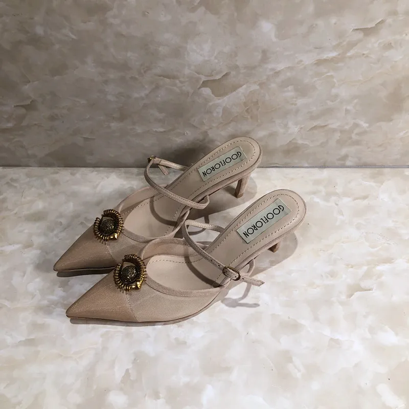 

2019 woman lady female air mesh high heel eye shoes pumps sandals slippers