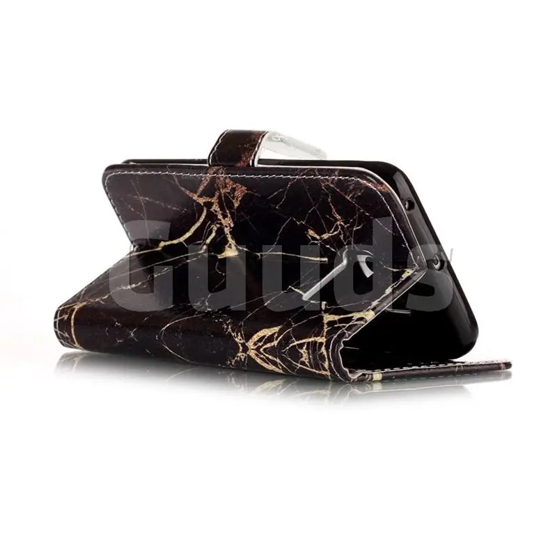 Black Gold Marble PU Leather Wallet Case for Samsung Galaxy S6 Edge G925