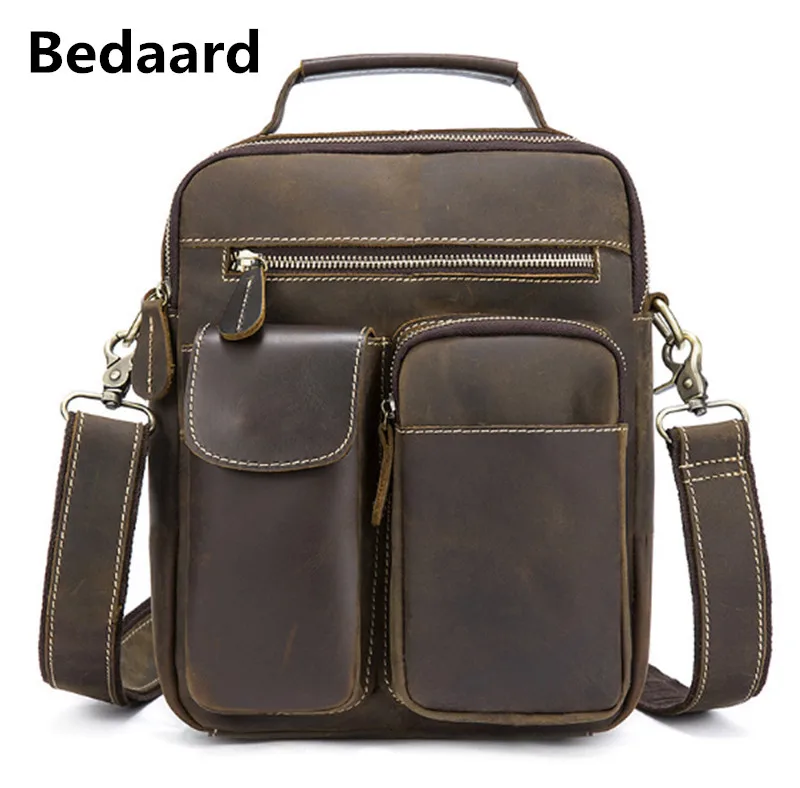 Bedaard Genuine Cow Leather Bag Male Casual Male Handbags Cowhide Crossbody Bag Men's Travel Bags Laptop Briefcase Messengar Bag