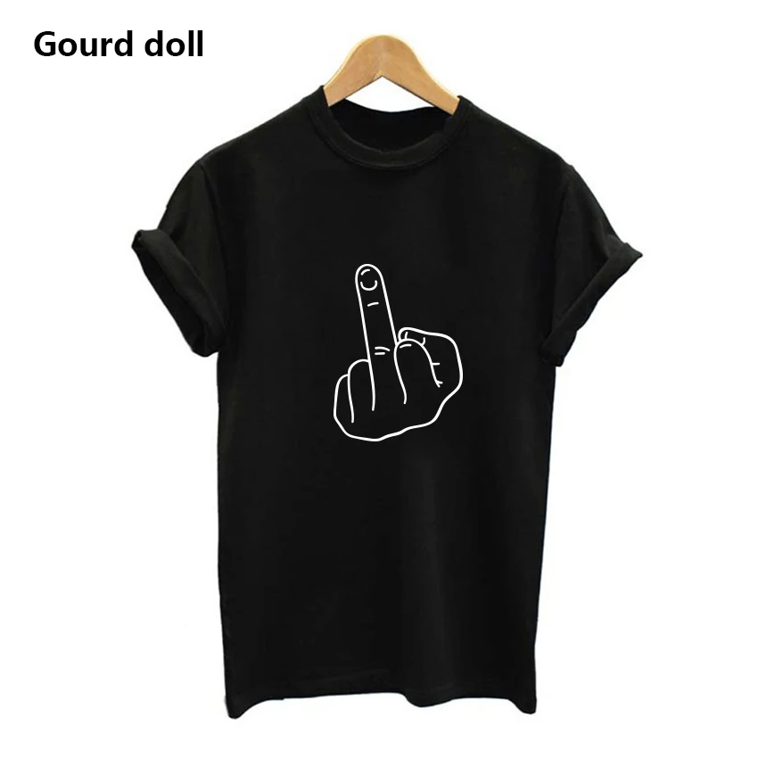 HOT Harajuku Middle finger hand tees Cotton Women Clothing Summer Funny t shirts Tumblr Casual Hipster Ladies T-shirt tops