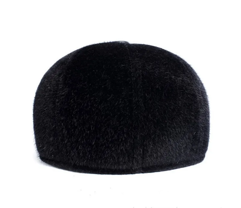 Толстая теплая шапка-ушанка из искусственного меха норки для пожилых мужчин, однотонная черная зимняя шапка, ветрозащитная мужская шапка-бомбер, Классическая шапка с ушками