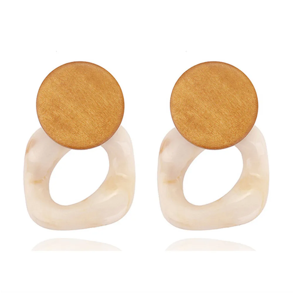 

ECODAY Fashion Geometric Wood Resin Earrings Big Korean Earrings for Women Oorbellen Pendientes Brincos 2019 Statement Jewelry