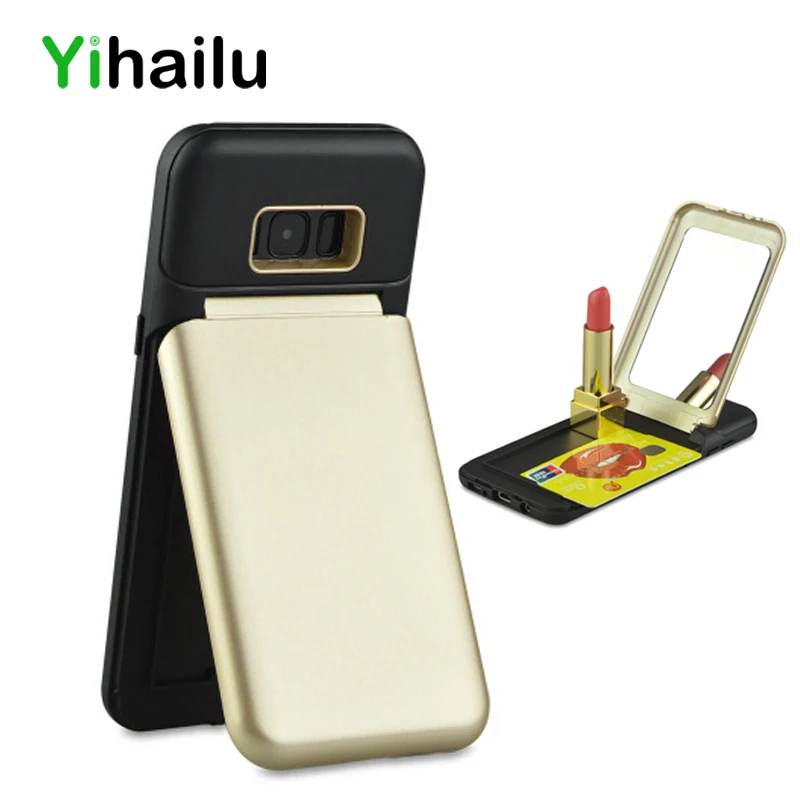 

For Samsung A8 3 in 1 Makeup Mirror Card Slot Kickstand Back Cover Case for Galaxy S8 S9 A8 Plus 2018 Note 8 PC+TPU Phone Cases