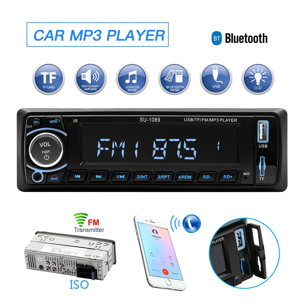 Автомагнитола 1 Din MP3 плеер Стерео Авторадио мультимедийный плеер Bluetooth FM пульт дистанционного управления Handsfree звонки USB SD cardIn-Dash