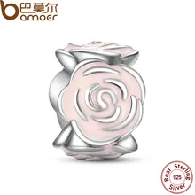 Luxury 925 Sterling Silver Rose Garden Charm Fit Bracelet Necklace Pink Enamel Flower Beads Jewelry Making PAS009
