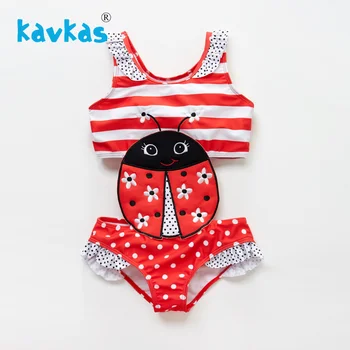

Kavkas Newborn Baby Girls Bathing Suit Ladybug Embroidery Children Girls One Piece Patchwork Summer Girls Swimming Wear Banadore