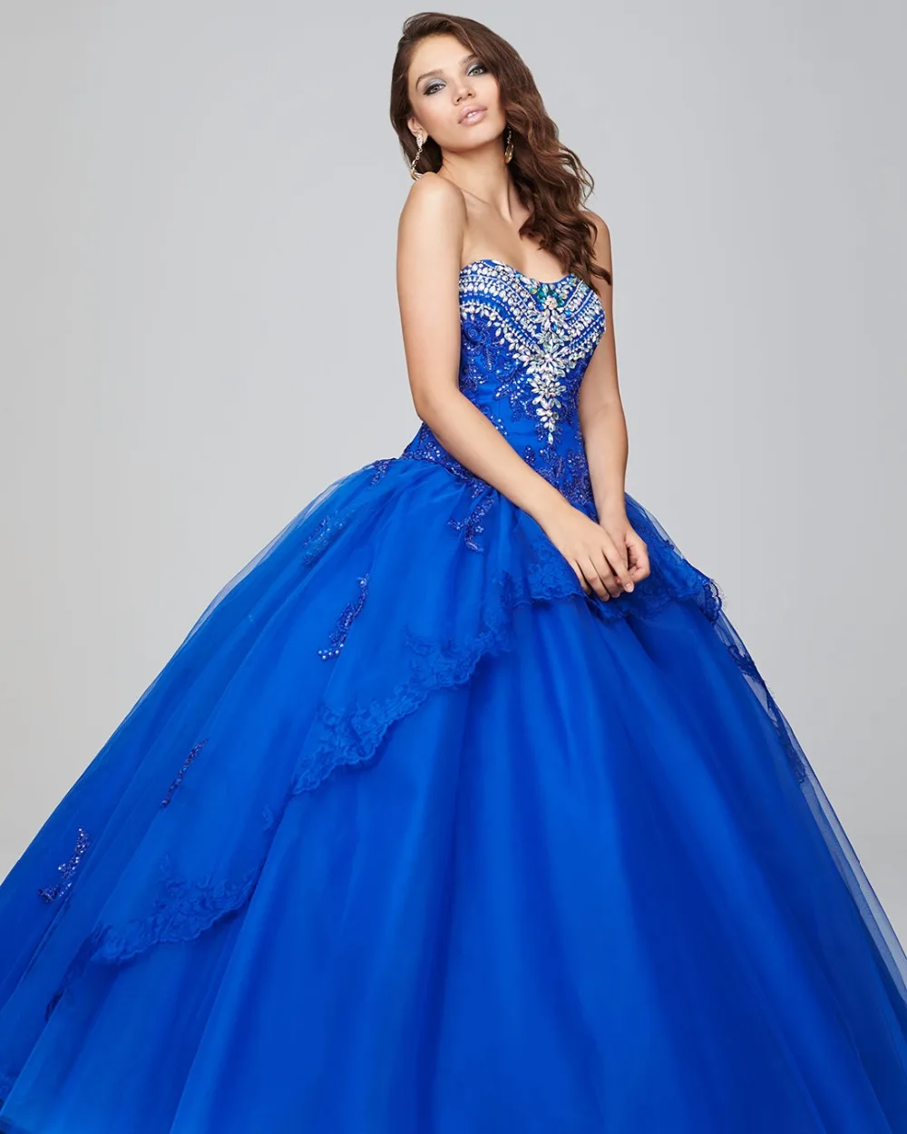 Royal Blue Ball Gown Prom Dresses 2017 Sweetheart Crystals Beaded Teens ...