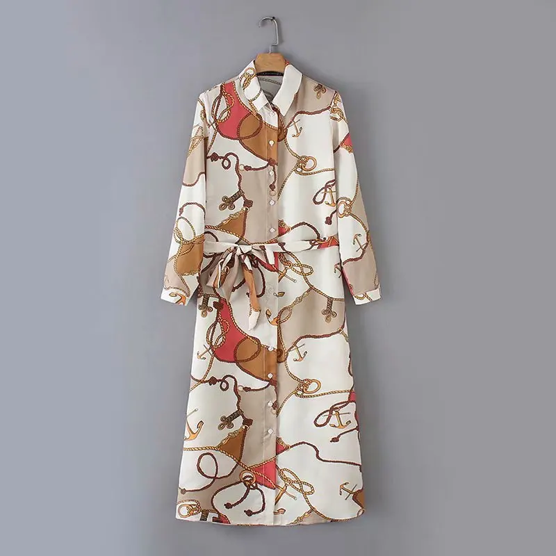 

Hot sale European and American fashion YD50-8733 fine printing long chain shirt dress
