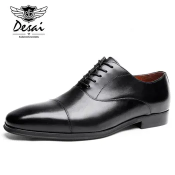 

DESAI Brand Luxury Genuine Leather Men Formal Shoes Pointed Toe Top Quality Cow Leather Oxford Men Dress Shoes Plus Size
