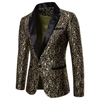 

New Vintage Men's Lapel One Button Jacquard Blazer Coat Long Sleeve Suit Jacket