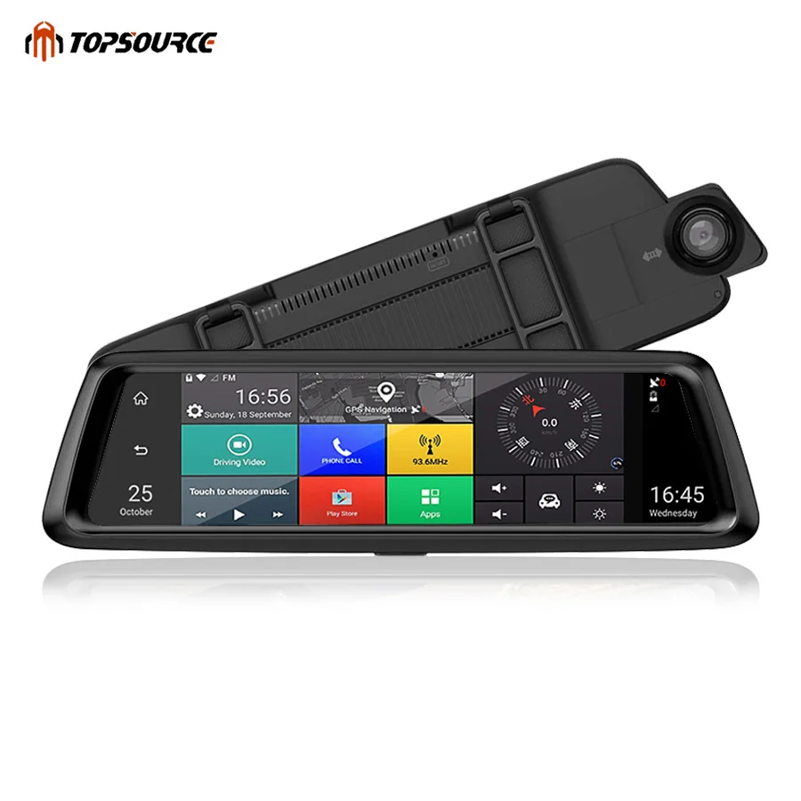 TOPSOURCE 1" Full Touch Автомобильный видеорегистратор зеркало заднего вида Android 3g 4G gps Bluetooth навигация тире камера Wifi Full HD двойной объектив