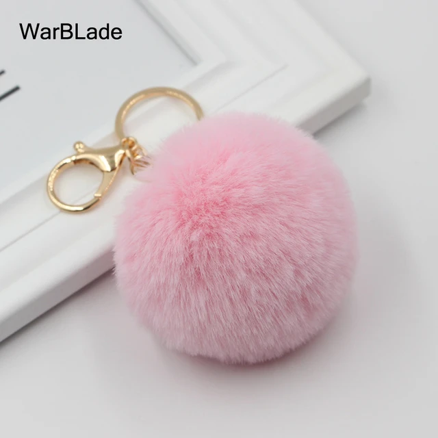 WarBLade New Fluffy Fur Pom Pom Keychains Soft Faux Rex Rabbit Fur Ball Car  Keyring Pompom