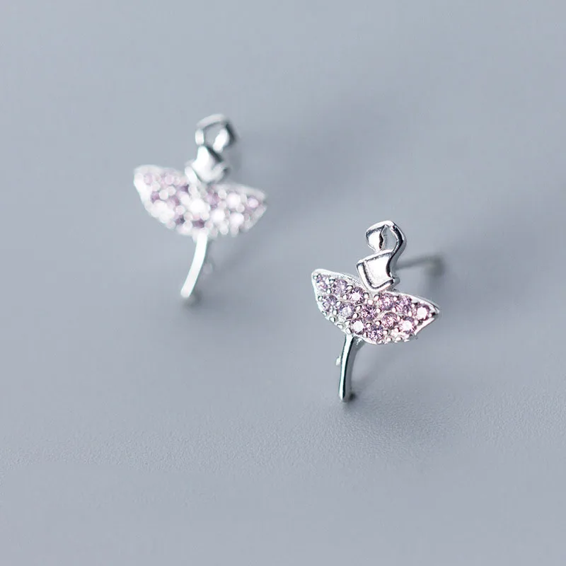 

Beautiful CZ Ballet Dancer 925 Sterling Silver Studs Earrings