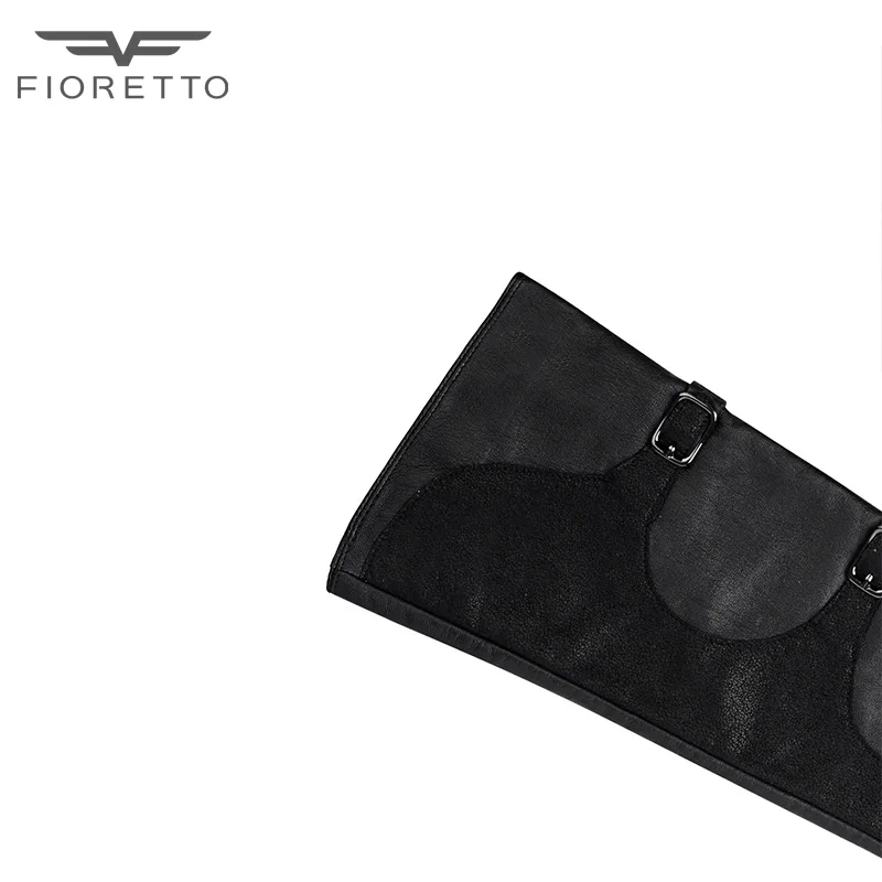 Женские перчатки fioreto черные зимние из натуральной кожи на ремешке|long genuine leather