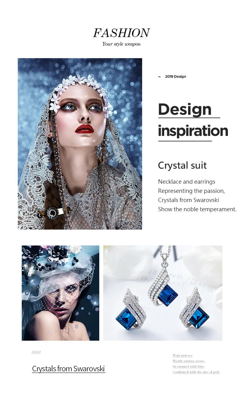 CDE 925 стерлингового серебра ожерелье серьги набор украшены кристаллами ювелирный набор кулон ожерелье, серьги-гвоздики