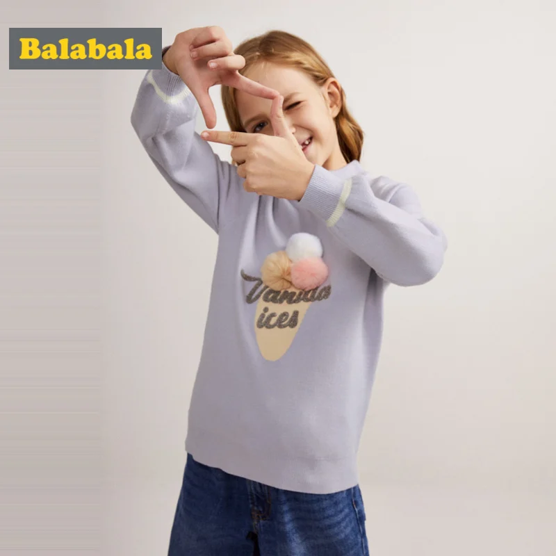 Свитер Balabala для девочек вязаный свитер с ложной горловиной и вышивкой рукавами