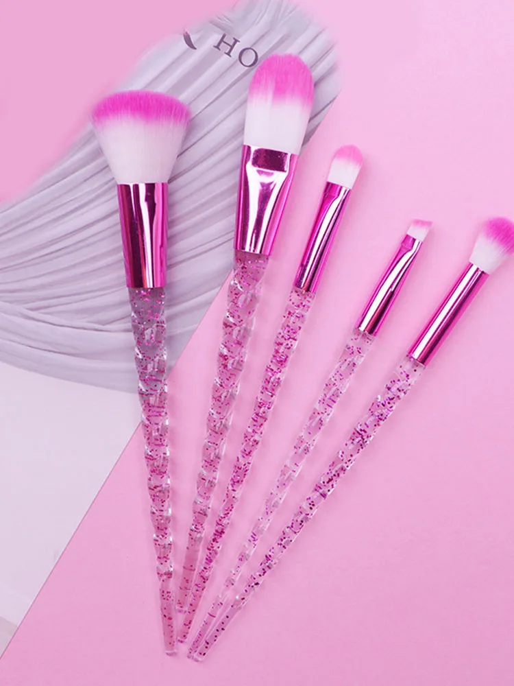 

5pcs New Exquisite Crystal Unicorn Makeup Brush Rainbow Diamond Handle Brush Set Multi-Function Beauty Tools