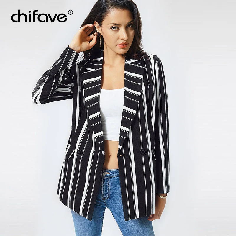 chifave Blazer Women 2018 Striped Jackets Casual Double