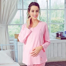 Cotton Maternity Sleepwear Nursing For Pregnant Women Shirt Feeding Casual Cute Cotton Pregnant Clothes Autumn Winter