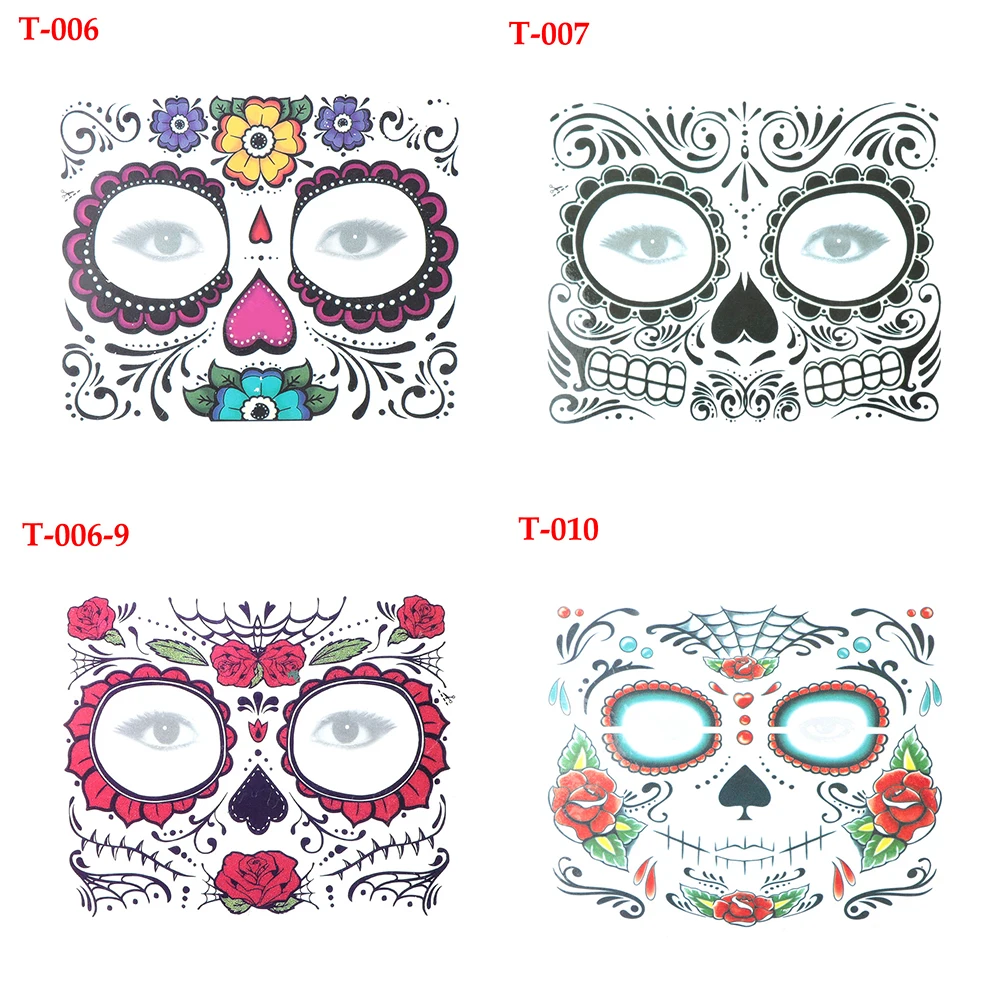 1PC Day of The Dead Skull Face Dress Up Special Waterproof Half Face Temporary Tattoo Stickers Pop Halloween Facial Makeup Tools