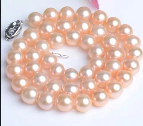 

FREE SHIPPING>>> Huge 17"12-13mm natural south sea genuine gold pink round pearl necklace 088 ^^^@^Noble style Natural Fine jewe