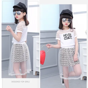 Toddler Girl Clothes Big Girls Clothing Set Summer Boutique Outfits Kid Children Never Coast T Shirt + Mesh Shirt 4 to 15 Years 4