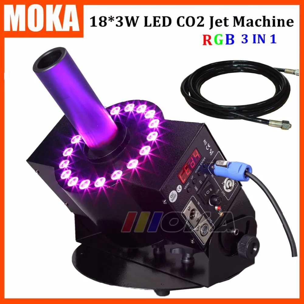 

3W*18pcs RGB Stage Effect CO2 Jet Smoke Machine Led CO2 Jet / Co2 Canon Machine + 6M Free Hose 90V-240V