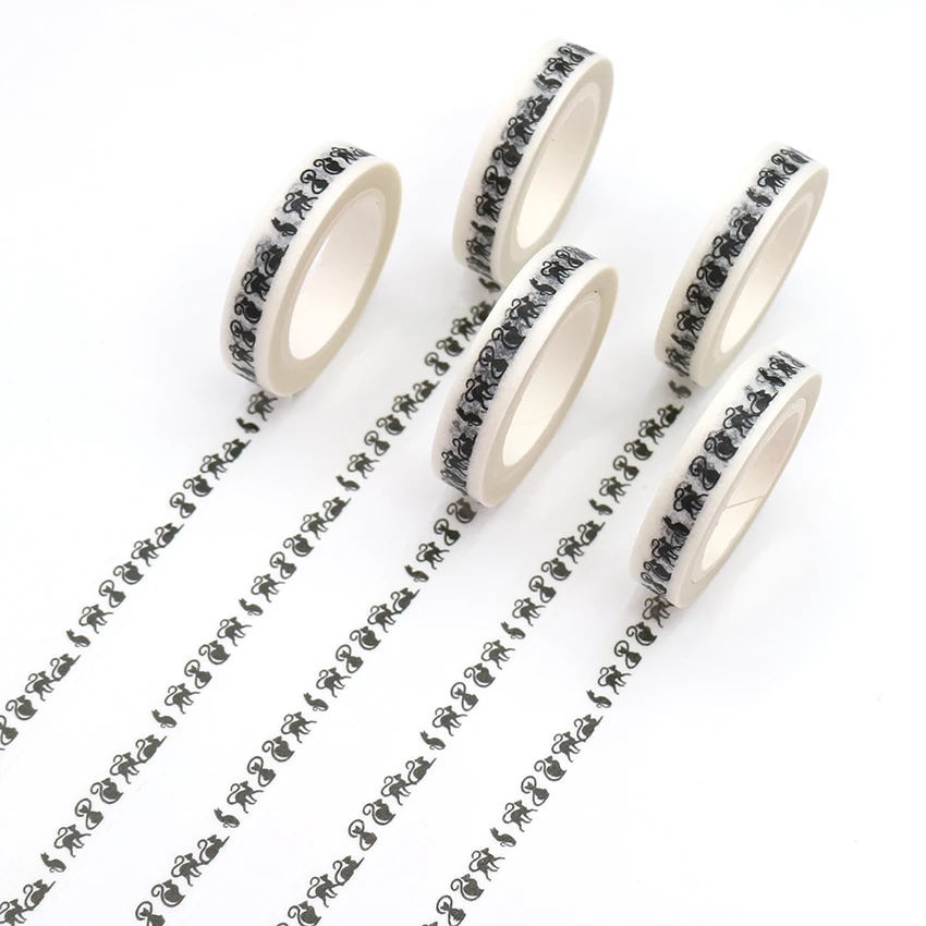

1 PCS Creative Black Cat Washi Tape High Sticky Masking Tape Office Supply Hand Tear Adhesive Paper Tape DIY Book Diary