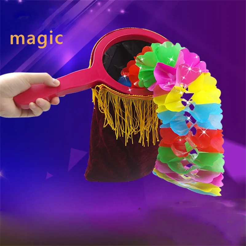 

new Magic Tricks Change Bag Make Things Appear or Disappear Beginner Magic Universal Bag with Colorful Garland paper pull flower