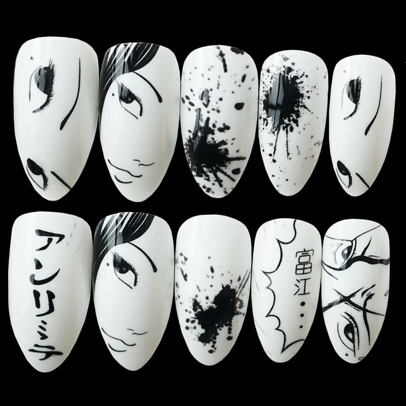 Короткие шпильки накладные ногти остроконечные Акриловые Поддельные ногти японские комиксы DIY Дизайн Ногтей пресс на ногти маникюрные инструменты 24 шт
