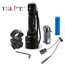 Linterna LED Flashlight XML-T6 8000LM Tactical Flashlight Aluminum Hunting Flash Light Torch Lamp +18650+Charger+Gun Mount