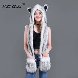 2019 Trending Unisex Hat Scarf Gloves 3 In 1 Function Winter Hoodie Warmer Cap White Fox Faux Fur Animal Hoods Paws Ears Mittens 2019 Trending Unisex Hat Scarf Gloves 3 In 1 Function Winter Hoodie Warmer Cap White Fox Faux Fur Animal Hoods Paws Ears Mittens
