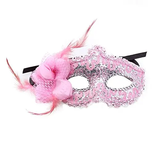 

Venetian Mask flower feather Venice Pink for Halloween show Carnival
