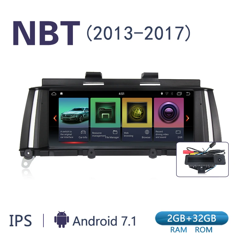 Новинка! ID7 2G+ 3 2G Android 7,1 Автомобильный gps dvd для BMW X3 F25 X4 F26(2010-2013) Оригинальная CIC система(2013-) Оригинальная NBT система - Цвет: NBT add camera