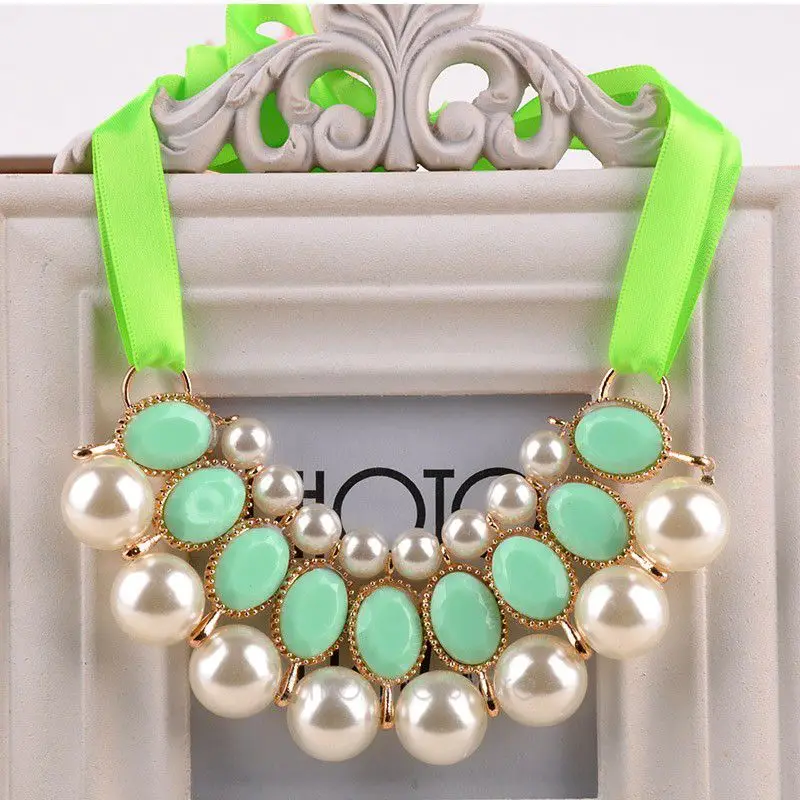 

Artifical Pearl Necklace Choker Collar Ribbon Bead Rhinestone Chain Statement Necklaces Pendants Women Neck Wearing Jewelry