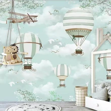 Beibehang Индивидуальные Детская комната фон стены 3d обои голубое небо белые облака воздушный шар самолет животное щенок обои