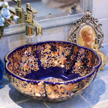 

Europe style chinese wash basin Jingdezhen Art Counter Top ceramic basin sink shampoo bowls wash basin bathroom sinks blue