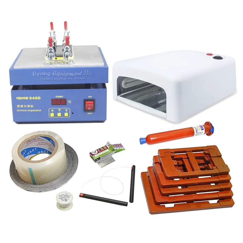 

13 in 1 Repair Kit Sets 5pcs Fixed mold UV LOCA glue Heater LCD separator Youyue 946D 36W UV lamp