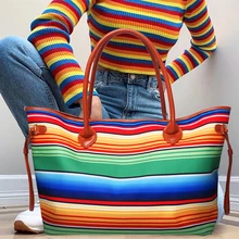 Радужные полосы Tote оптом заготовки Serape полосатая Сумка бесконечные холщовые полосы струны Путешествия Tote DOM1061167