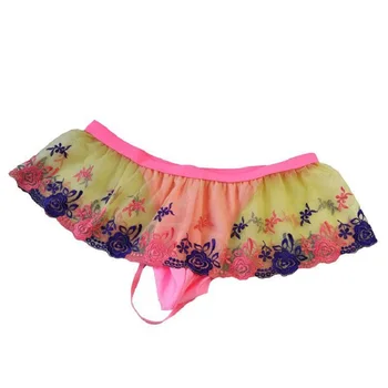 

2019 Men Sexy Lace Print Skirt Pant Sissy Underwear T-back Man Thongs Underwear Gay Male Funny Jockstrap Panties