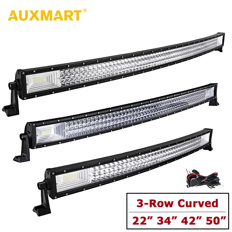 

AUXMART 3 Row 42" LED Bar 22" 34" 50" Curved Offroad Led Bar Work Light for Truck PickUp 4X4 Camber Slim Led Light Bar 12V 24V