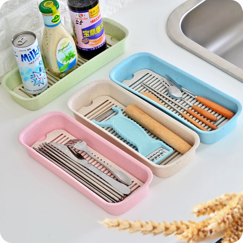 

3 Colors Plastic Kitchen Cutlery Storage Box Dropping Forks Spoons Storage Box Case Bathroom Soap Box Dropping Storage Rack