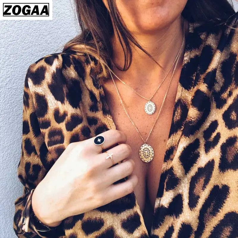 

ZOGAA High Street Style Leopard Print v-neck Long-sleeved Blouse Loose Casual Tops for Women long sleeve shirts women blouse