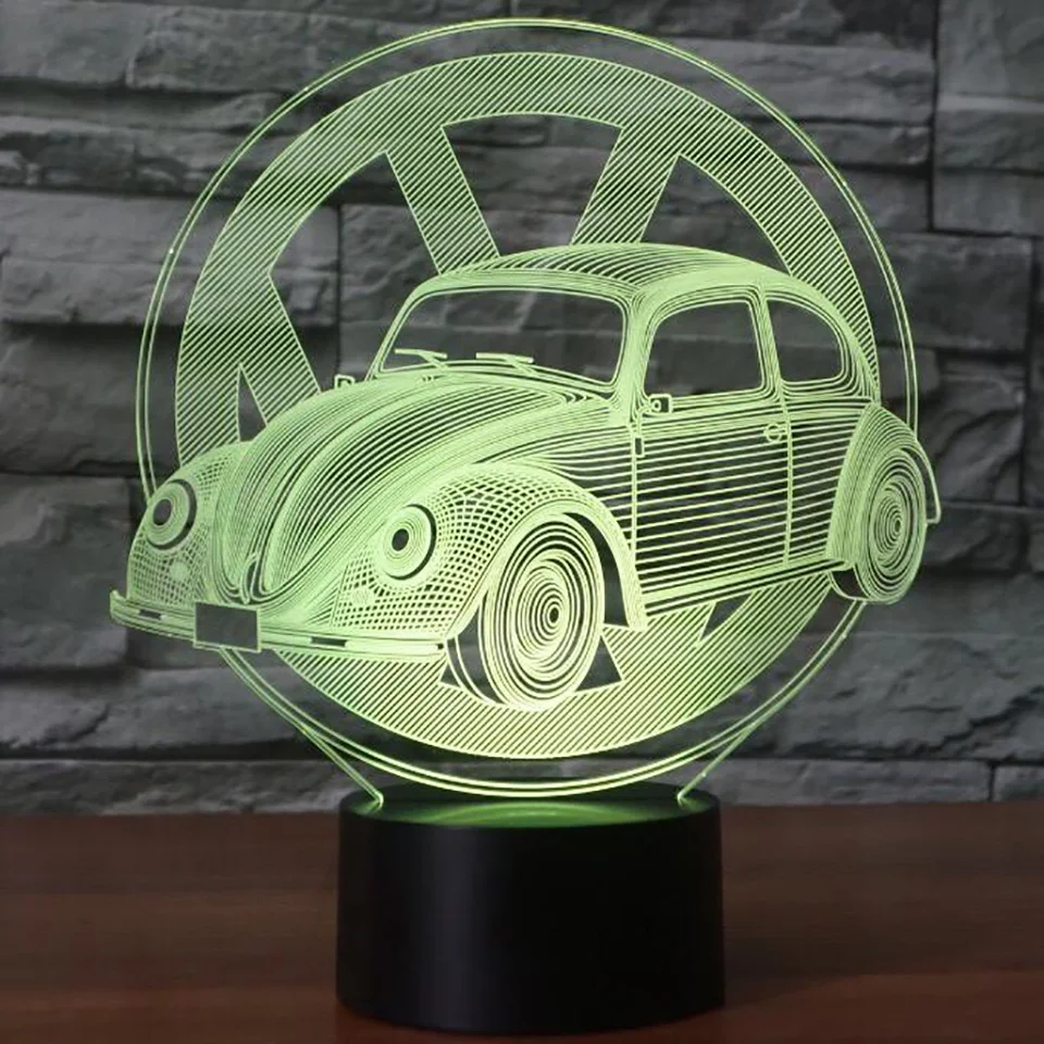 Novelty 3D Beetle Car Modeling Led Desk Lamp 7 Colors Changing Illusion Vehicle Nightlight Usb Touc