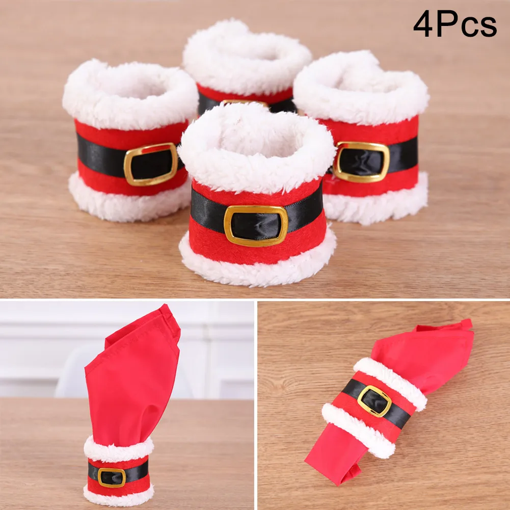 

4Pcs Napkin Ring Holders Banquet Dinner Table Christmas Ornament Santa Claus Party Decor J2Y