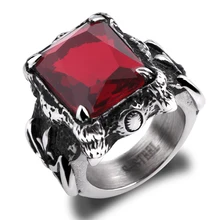 Grand anneau pour hommes en acier inoxydable, 316l, CZ, rouge, noire, Fleur De Lis Vintage gothique