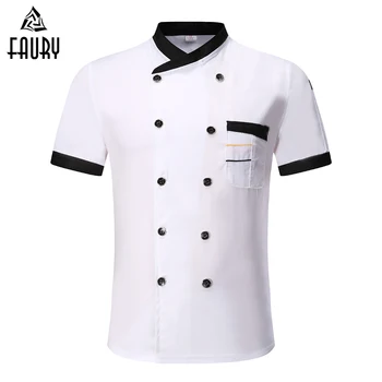 

M-3XL Black White Red Wholesale Unisex Kitchen Bakery Chef Uniforms Short Sleeve Breathable Double Breasted Chef Jackets & Apron